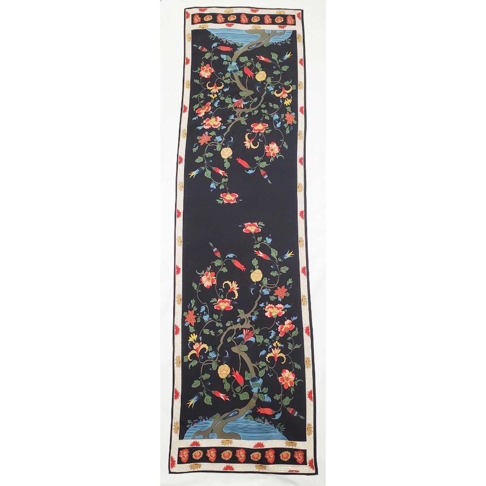 VTG Metropolitan Museum of Art Qing Dynasty Tree 100% Silk Oblong Scarf Floral - Picture 5 of 9